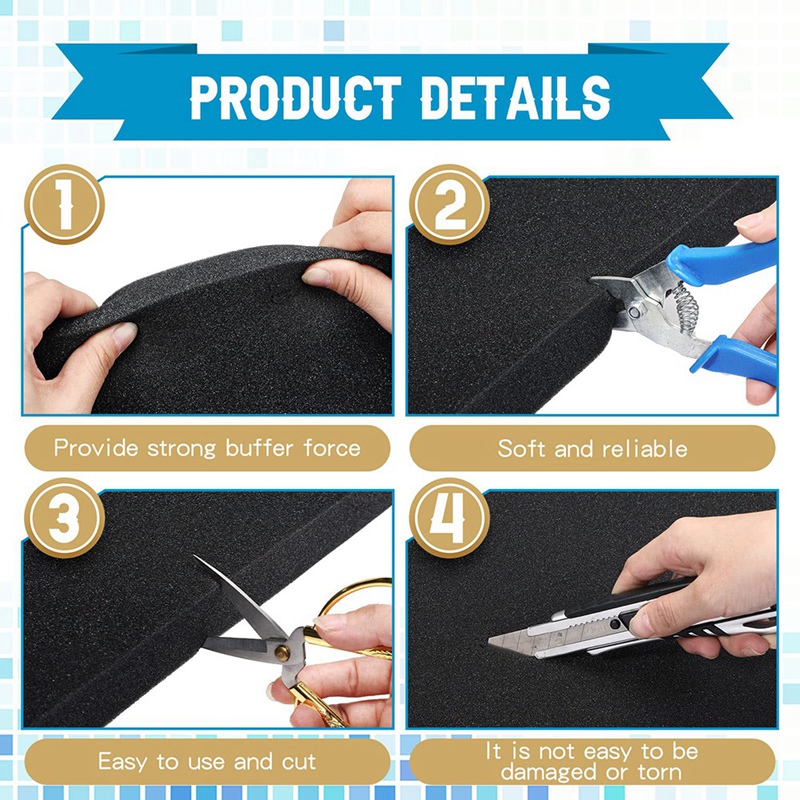 Polyurethane Foam Sheet - แผ่นโฟมโพลียูรีเทนแบบตัดได้ 4 ชิ้น แผ่นโฟมสำหรับงานฝีมือ กล่องเครื่องมือ แผ่นโฟมสำหรับใส่ในกล่อง