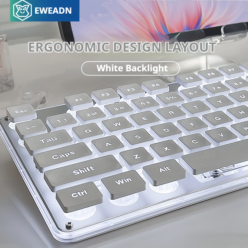 Gaming Keyboard And Mouse Combo Wireless - EWEADN V3 ชุดแป้นพิมพ์และเมาส์สำนักงานไร้สาย V3เงียบ104คีย์ขนาดเต็มพร้อมพุดดิ้งคีย์แคปสำหรับเล่นเกมและสำนักงานแล็ปท็อป/พีซี