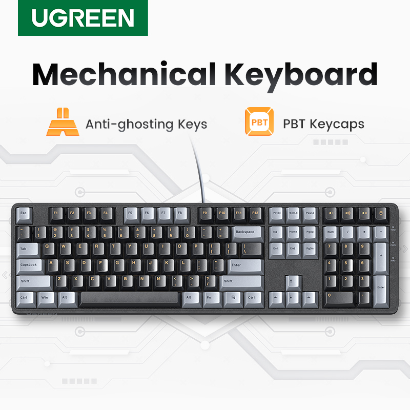 Keyboard Gaming Mac - คีย์บอร์ดแบบมีสาย108กลไก ugreen PBT คีย์บอร์ดแบบมีสายสวิตช์สีแดงภาษารัสเซีย/เกาหลี/EN สำหรับเดสก์ท็อปแล็ปท็อป Windows