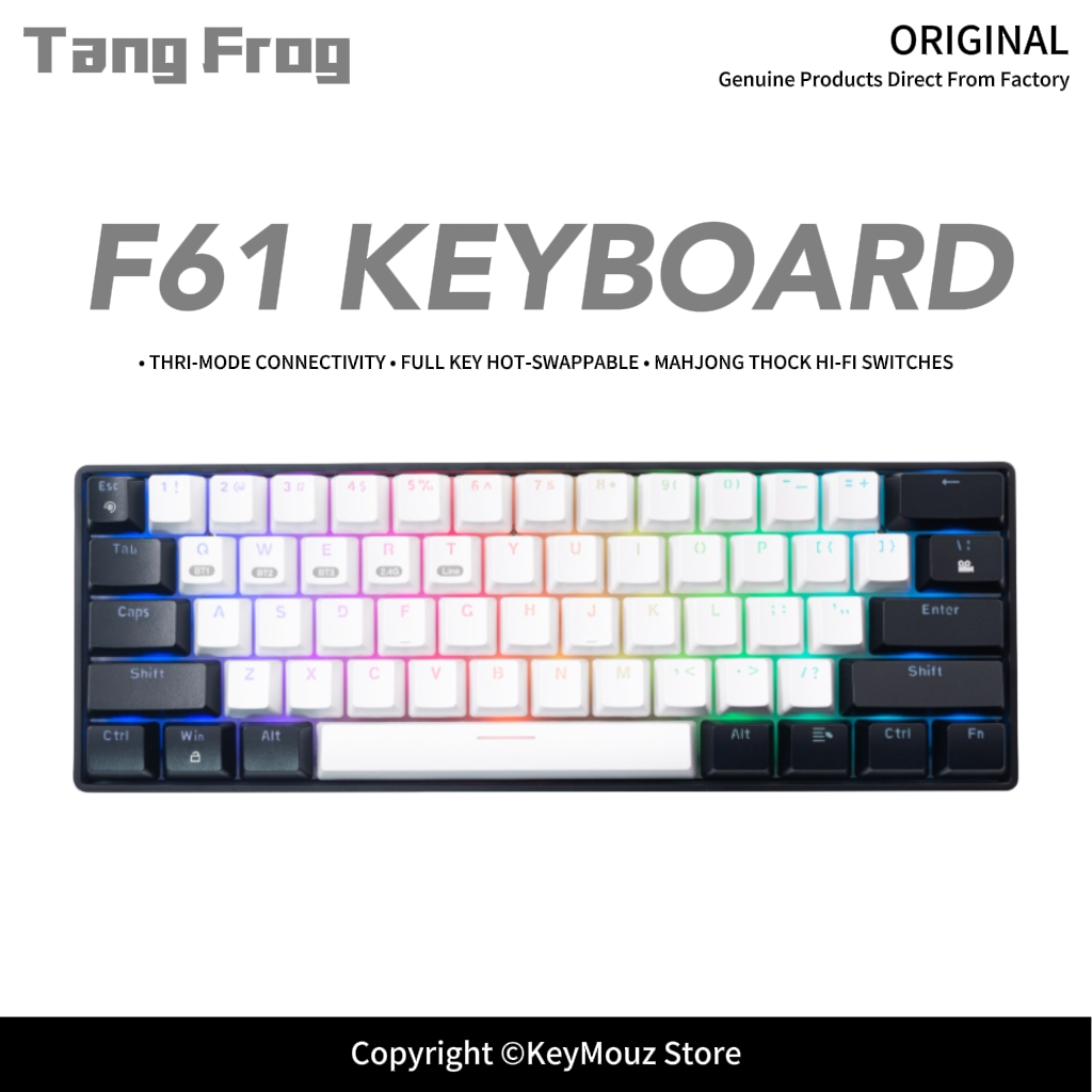 Gaming Keyboard Hot Swappable - คีย์บอร์ดแบบกลไก F61 รองรับสามโหมด ขนาด 60% สามารถเปลี่ยนสวิตช์ได้