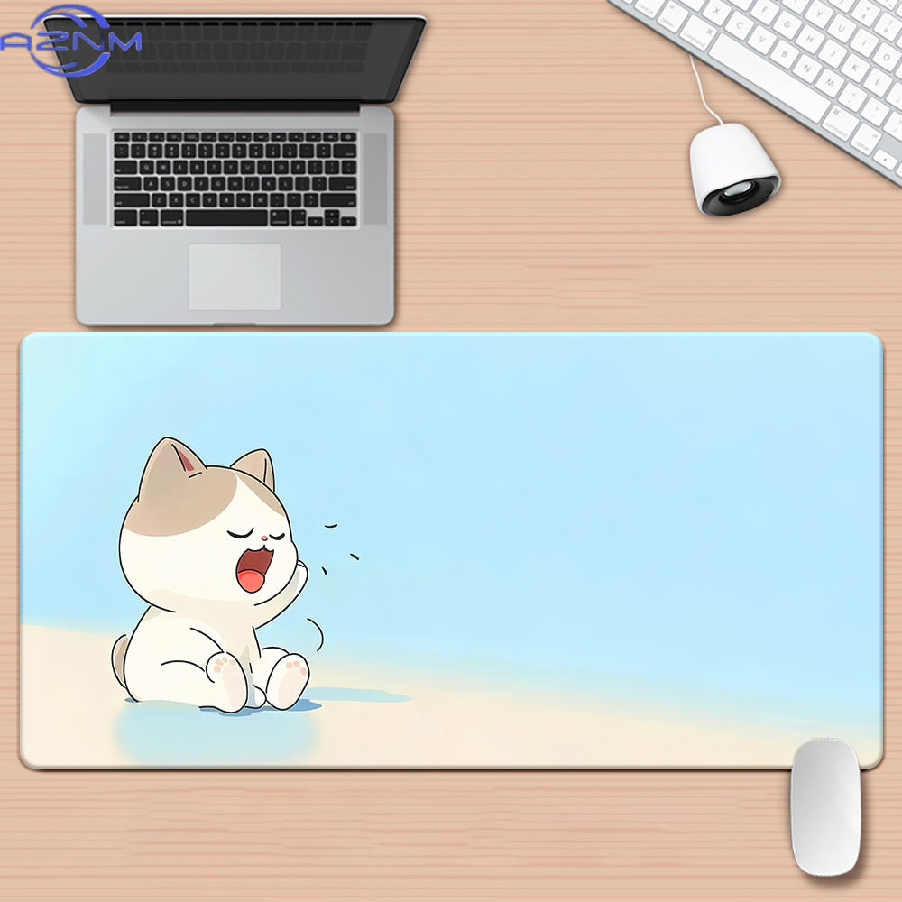 Gaming Keyboard Brand - แผ่นรองโต๊ะพิมพ์ลายการ์ตูนแมว HD ไม่มีแบรนด์ แผ่นรองเมาส์ XXL งานศิลปะเหล็ก