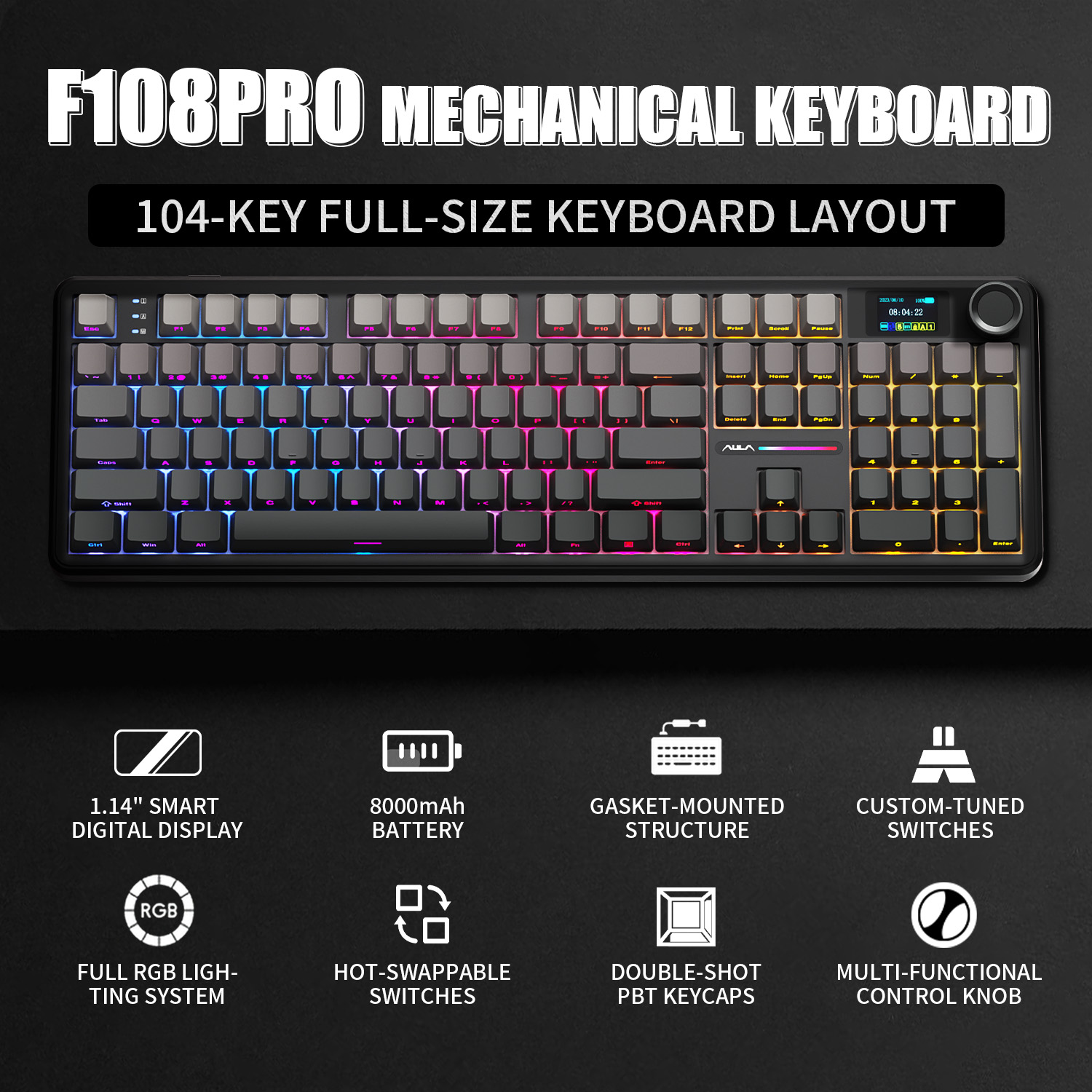Keyboard Gaming Mac - AULA F108 PRO คีย์บอร์ดแบบกลไก ปรับแต่งได้ 100%